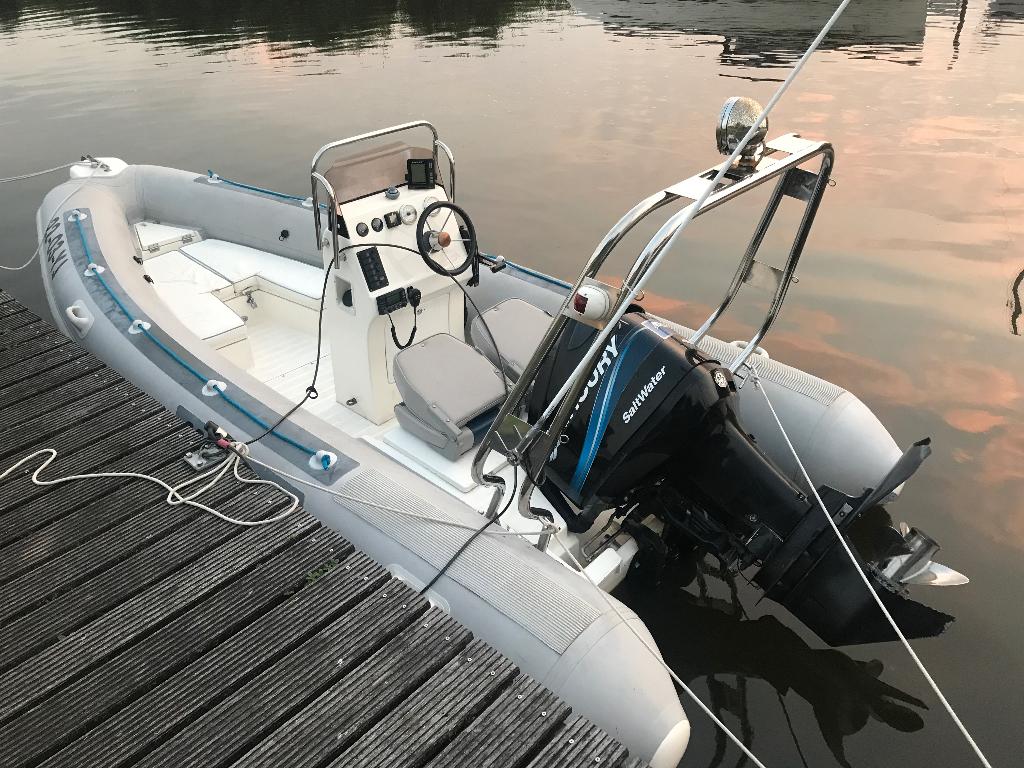RIB Dromor 490 met Mercury Optimax 115 pk, Watersport en Boten, Rubberboten, Ophalen, Gebruikt, Anker, Benzine