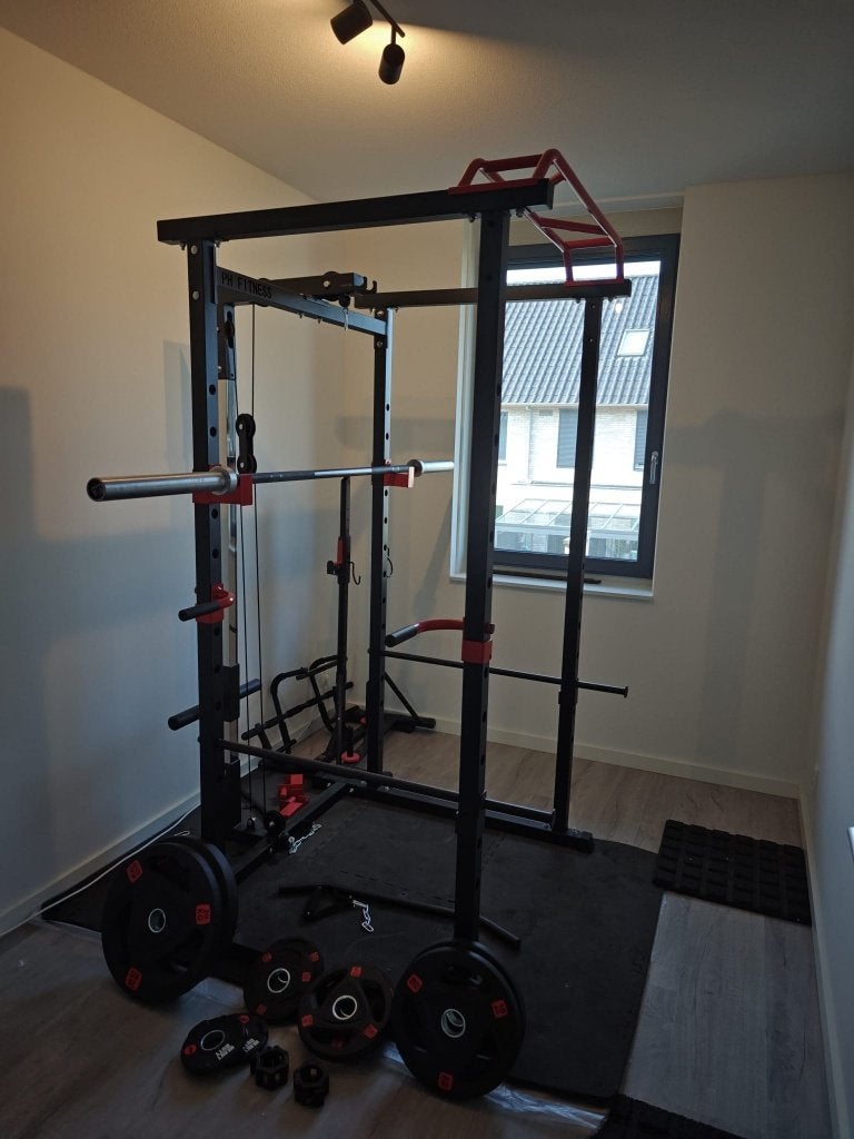 squat/power rek inc olyhalterstang en 77,5 kg halterplates, Sport en Fitness, Ophalen, Zo goed als nieuw, Benen, Overige typen