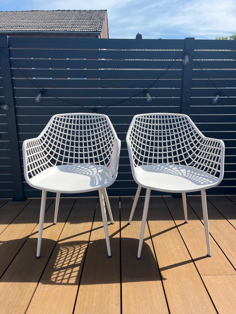 2x webbing tuinstoelen (Kwantum), Ophalen, Gebruikt, Kunststof