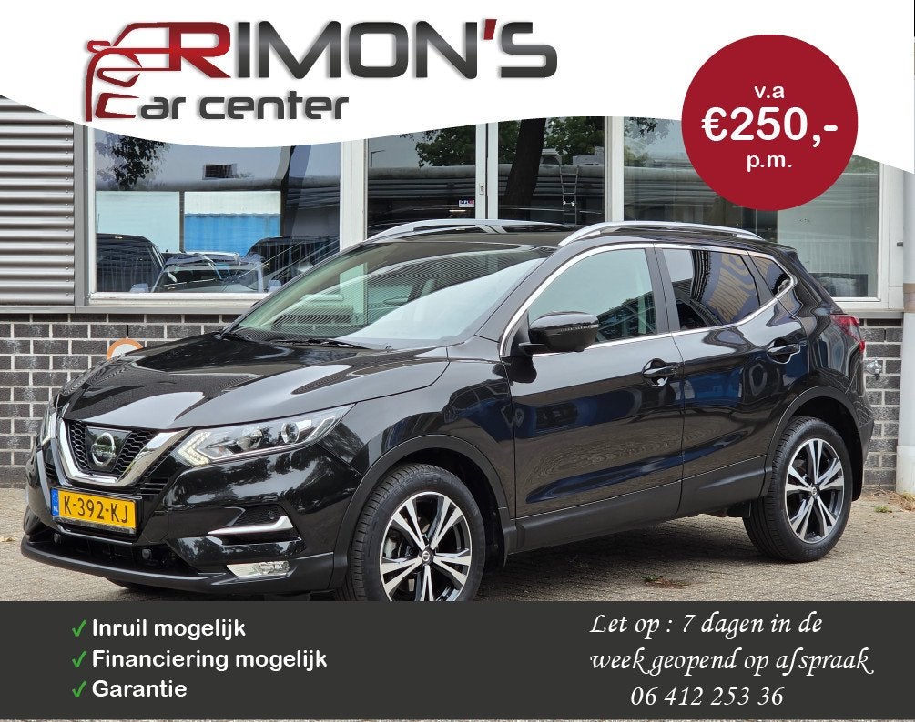 Nissan Qashqai 1.2 Tekna Aut 360 Camera Navi Leder Pano, Auto's, Nissan, Gebruikt, 4 cilinders, Zwart, Bedrijf