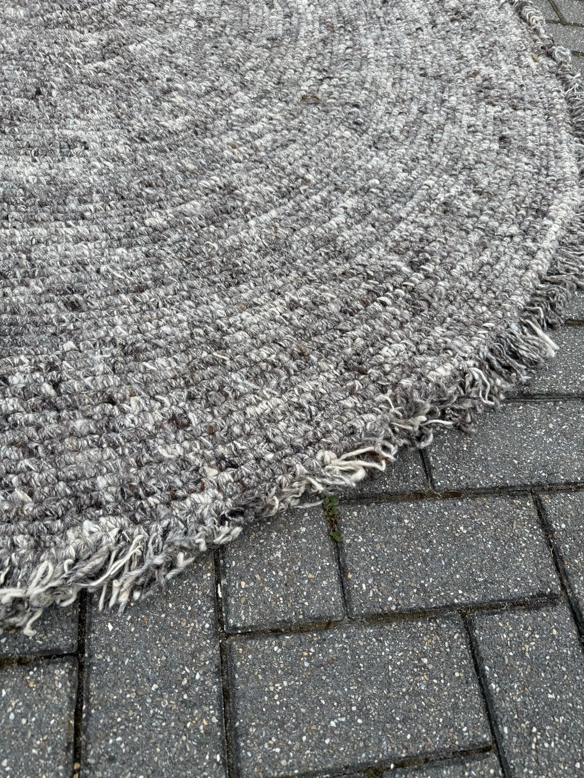 Handgemaakt Rond Vloerkleed - 100% Wol - Antraciet, Ophalen, 150 tot 200 cm, Rond, Zo goed als nieuw