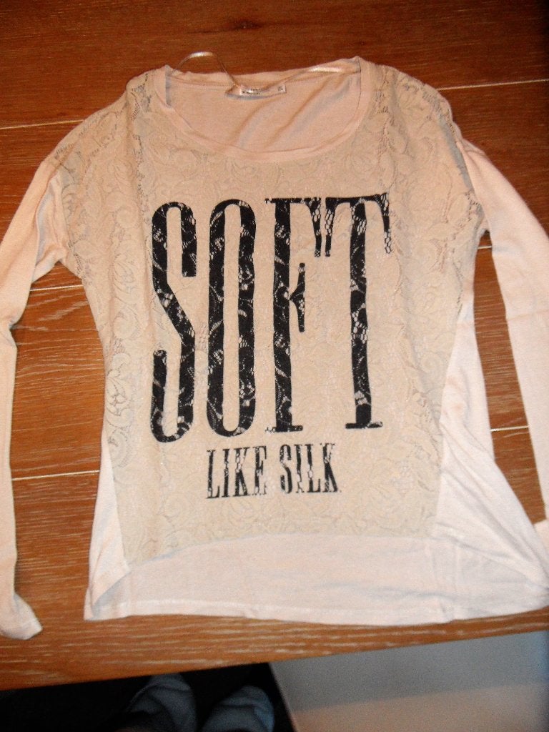 Sportief shirt Bershka, beige, maat S, Beige, Zo goed als nieuw, Lange mouw, Maat 36 (S)