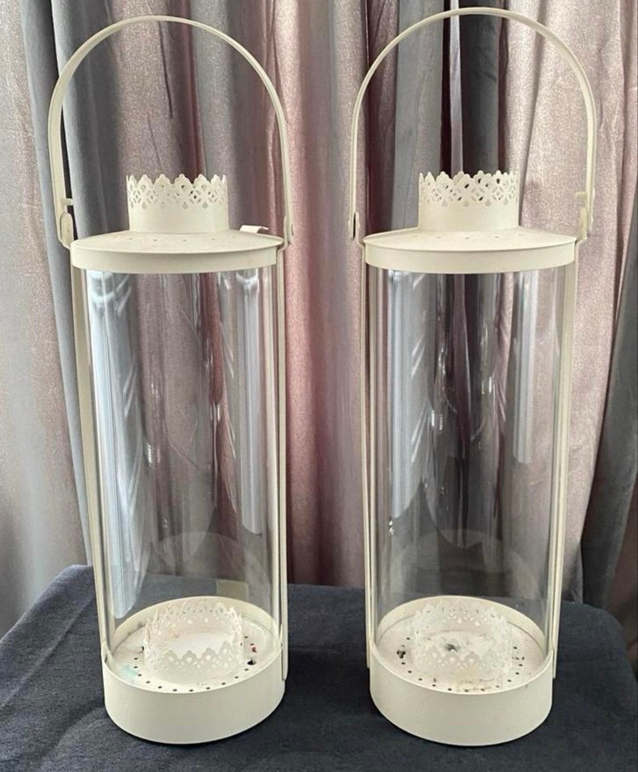 Set van 2 Brocante Lantaarns Glas en Metaal, Ophalen of Verzenden