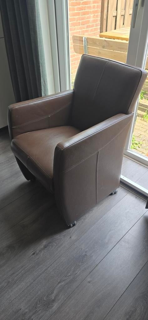 Set van 4 leren eetkamerstoelen, Huis en Inrichting, Stoelen, Ophalen, Gebruikt, Bruin, Leer
