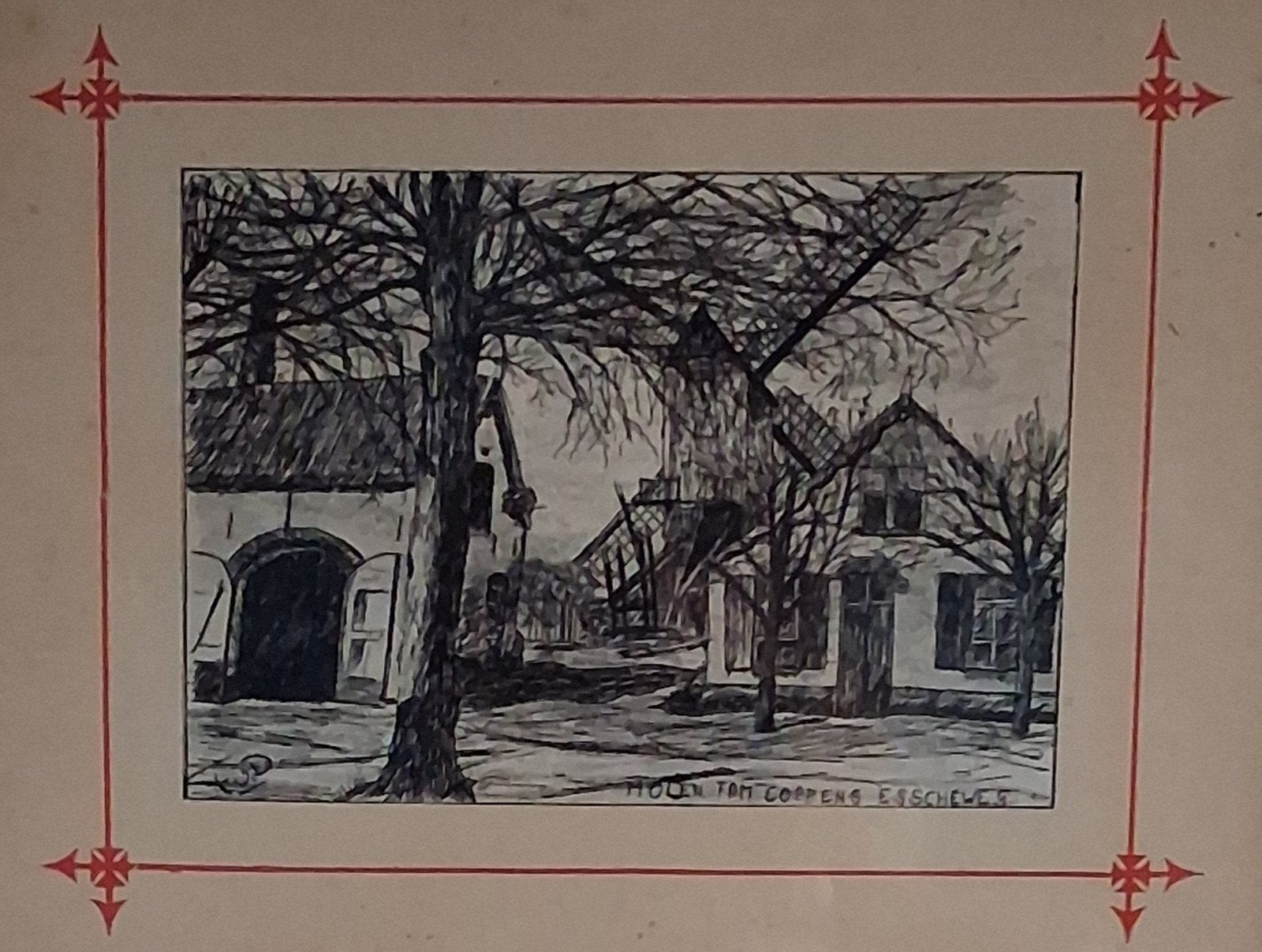 Vught. Molen Fam. Coppens.  Litho.  Ca 1900. 30/25 cm., Ophalen, Met glas, Overige onderwerpen, Lithografie