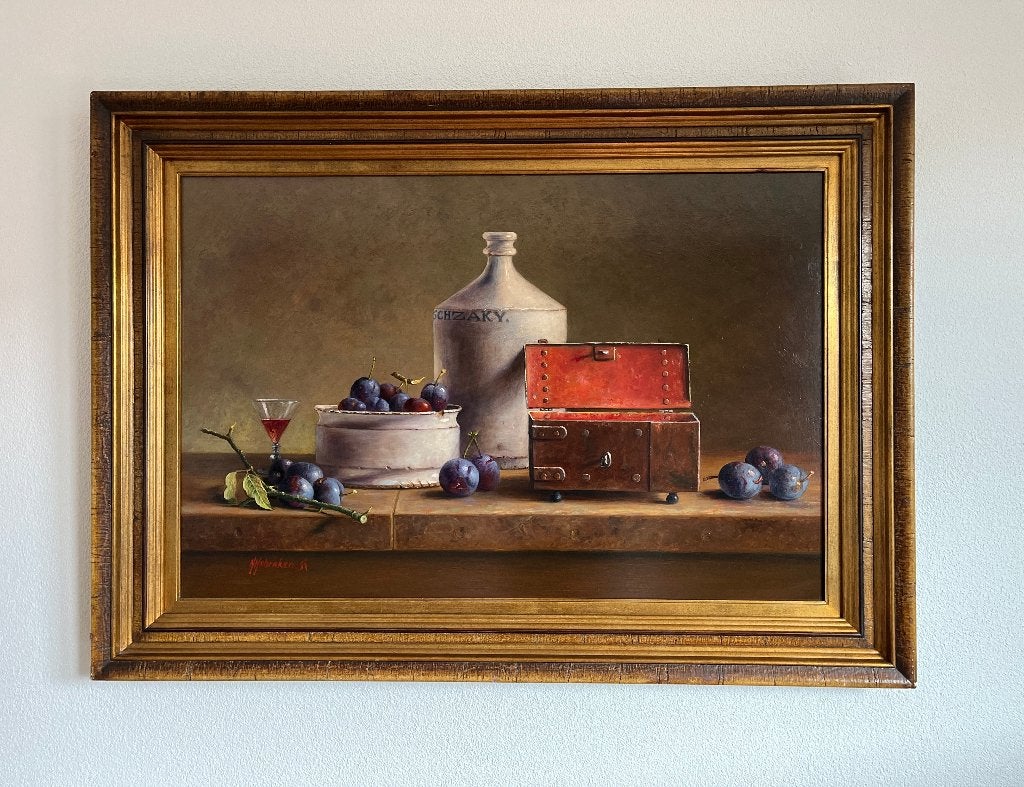 Groot schilderij stilleven Hans Habraken., Ophalen, Paneel, Realistisch, Stilleven