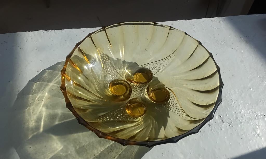 Vintage Art Deco Amberkleurige Persglazen Schaal, Ophalen of Verzenden