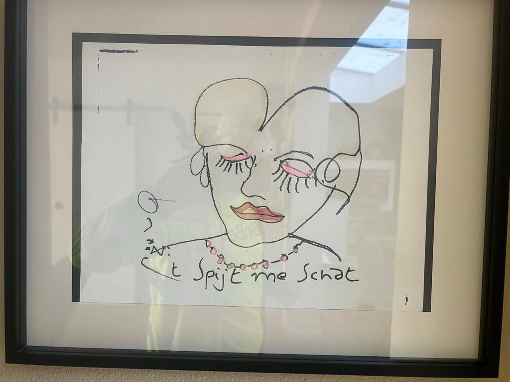 Originele Herman Brood tekening stift, ingelijst, Ophalen