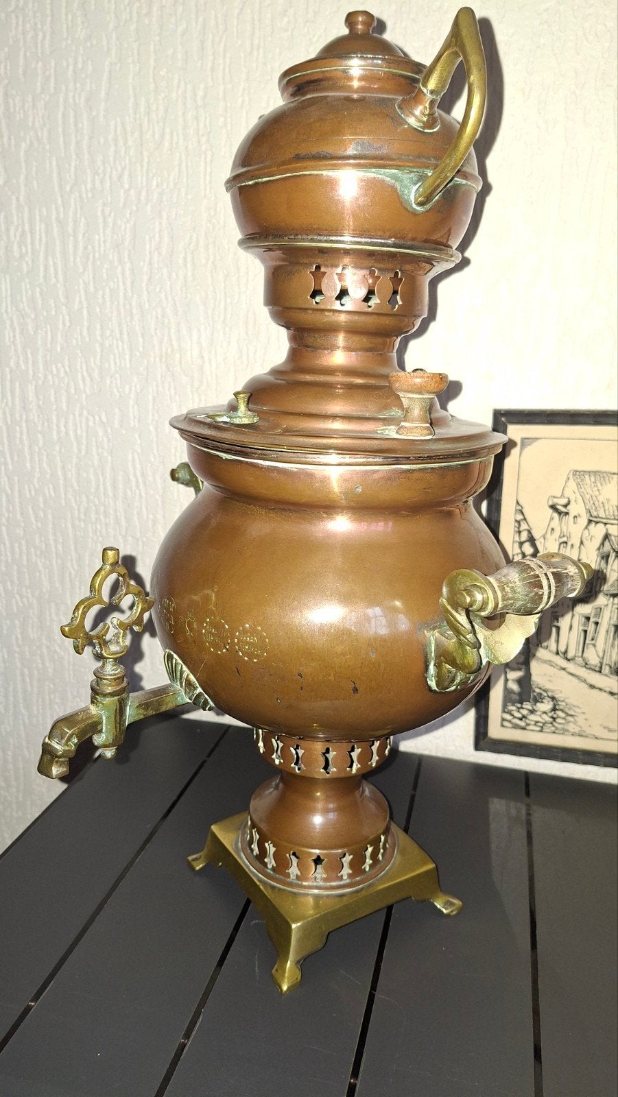 Antieke Koperen Samovar met Theepot - Decoratief Stuk, Ophalen