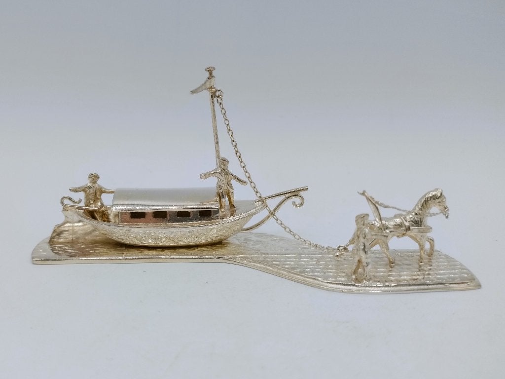 Zilveren miniatuur trekschuit, Hooijkaas, Schoonhoven, 1971, Verzenden, Zilver