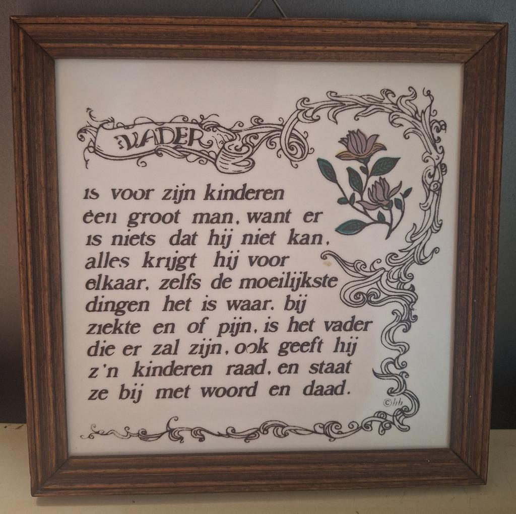 oud tegeltje met tekst over vader  ingelijst, Ophalen of Verzenden