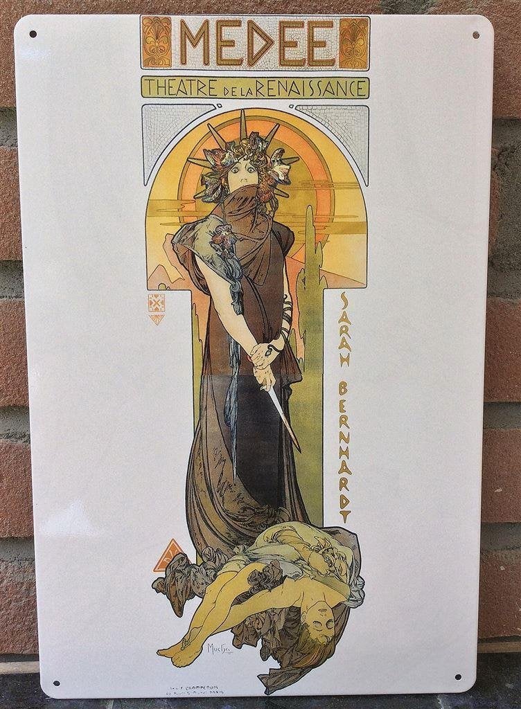 Medea ALPHONSE MUCHA Sarah Bernhardt Metalen Wandbord, Verzenden, Nieuw