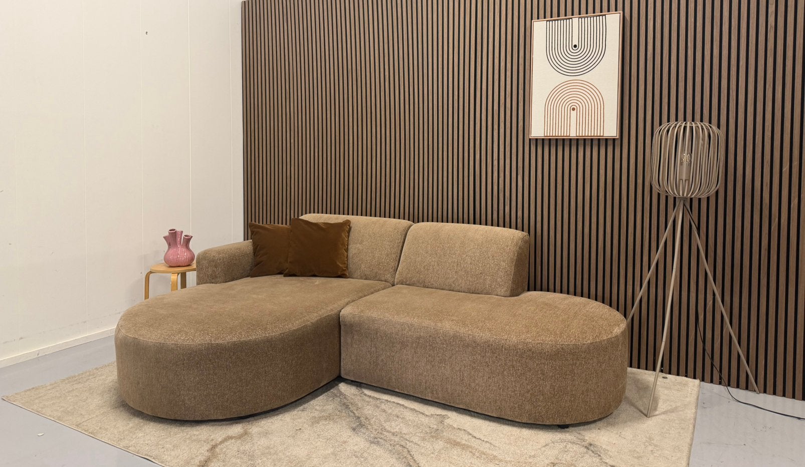 Hoekbank - Loulou - Taupe - Karwei - Zeer Nette Staat, Ophalen of Verzenden, Zo goed als nieuw, 150 cm of meer, Vierpersoons of meer