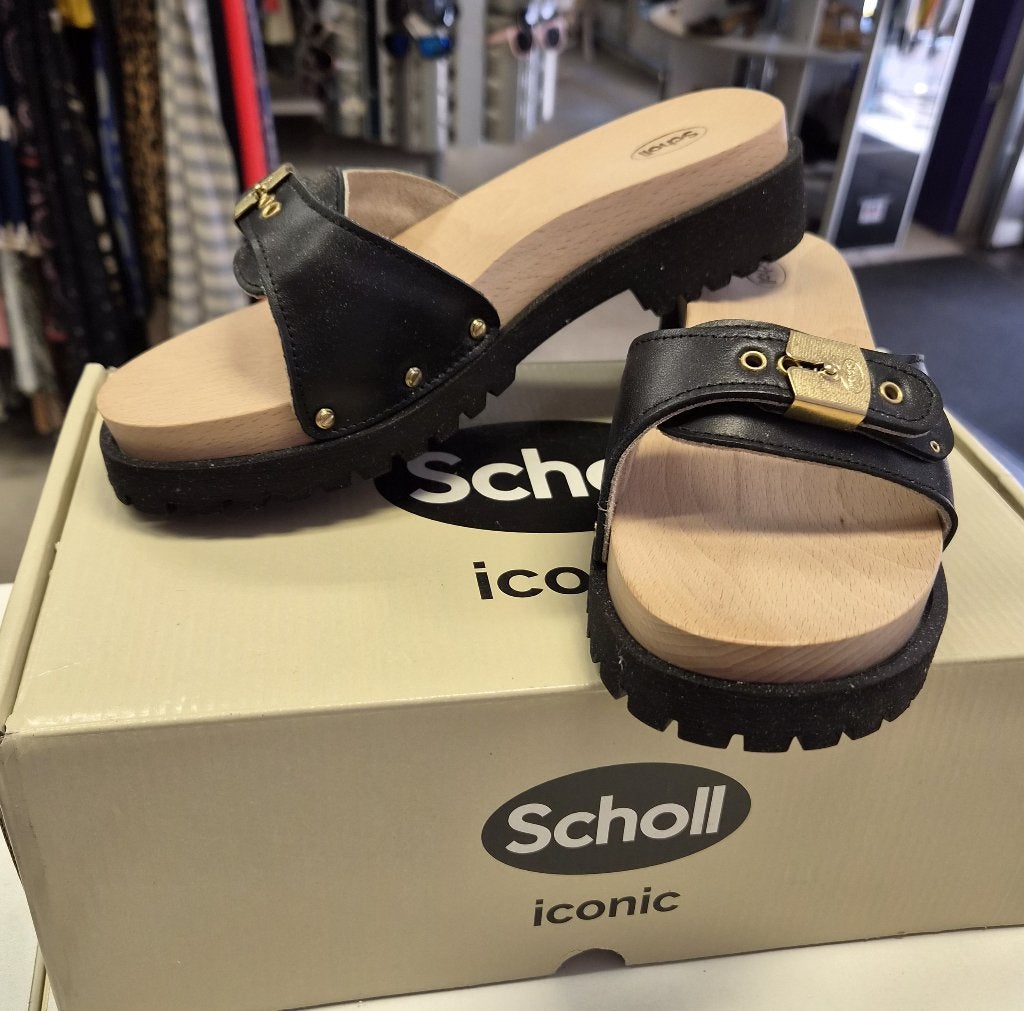 Scholl Iconic Pescura slippers zwart/goud maat 37 art 51956, Scholl, Zwart, Nieuw, Onbekend@scholl.com