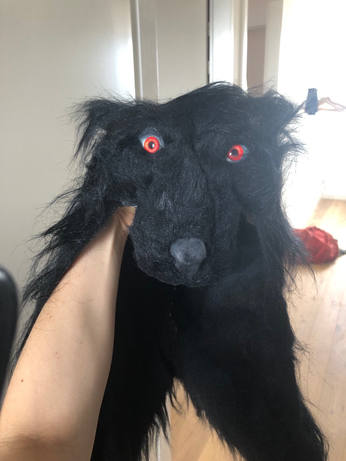 Zwart wolvenmasker met rode ogen en tanden, Ophalen of Verzenden, Zo goed als nieuw, Accessoires