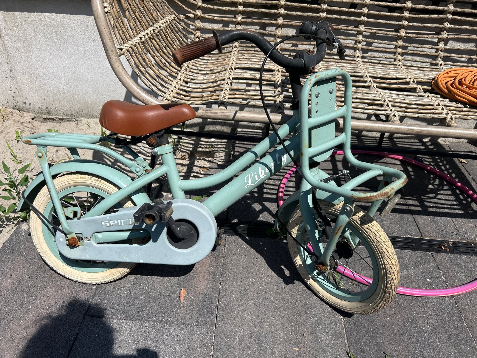 Kinderfiets Spirit Liberty 14 inch met voordrager, Ophalen, Gebruikt, Velgrem, 16 tot 20 inch