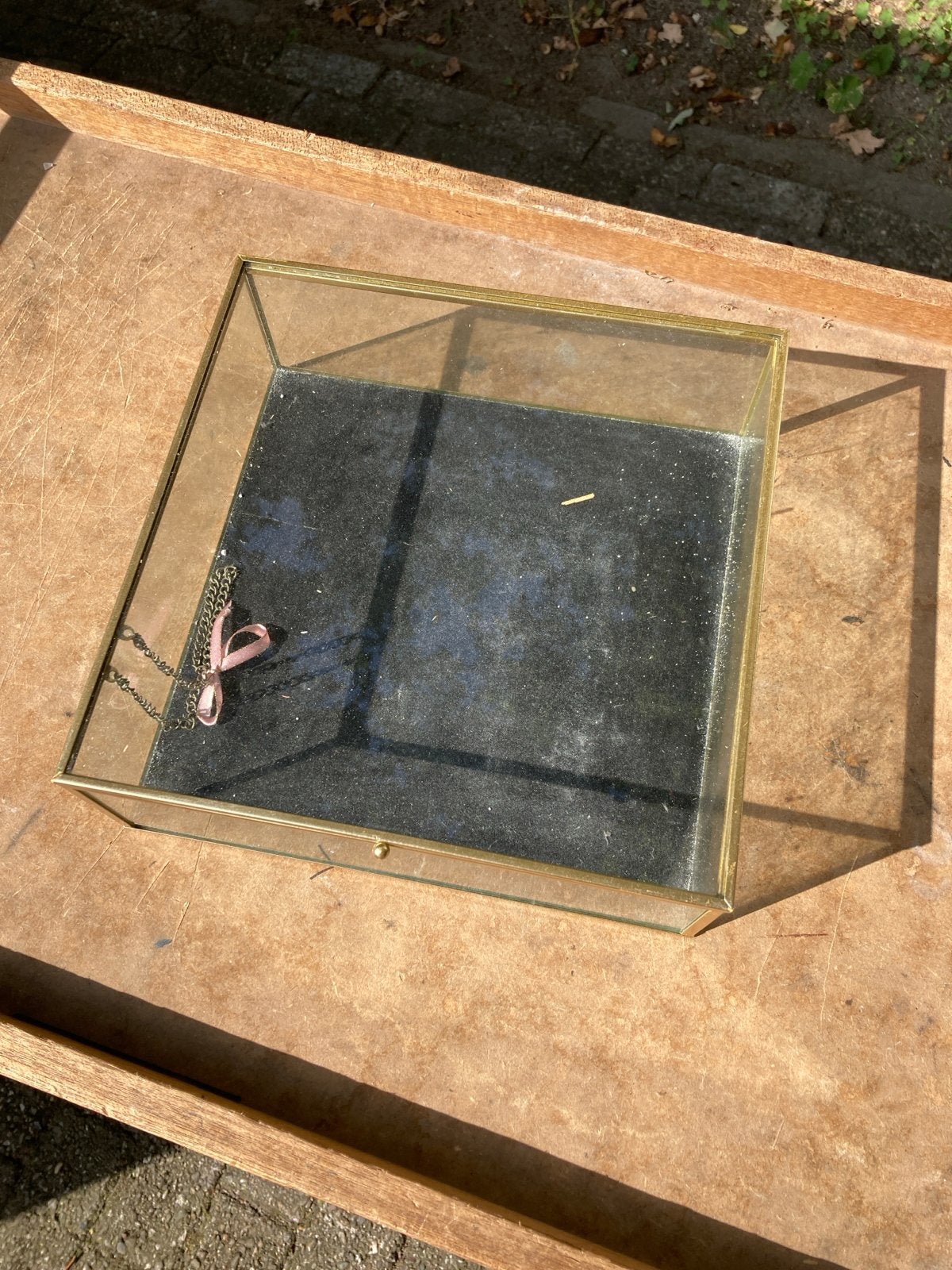Glazen sieradendoosje met messing rand, Ophalen of Verzenden