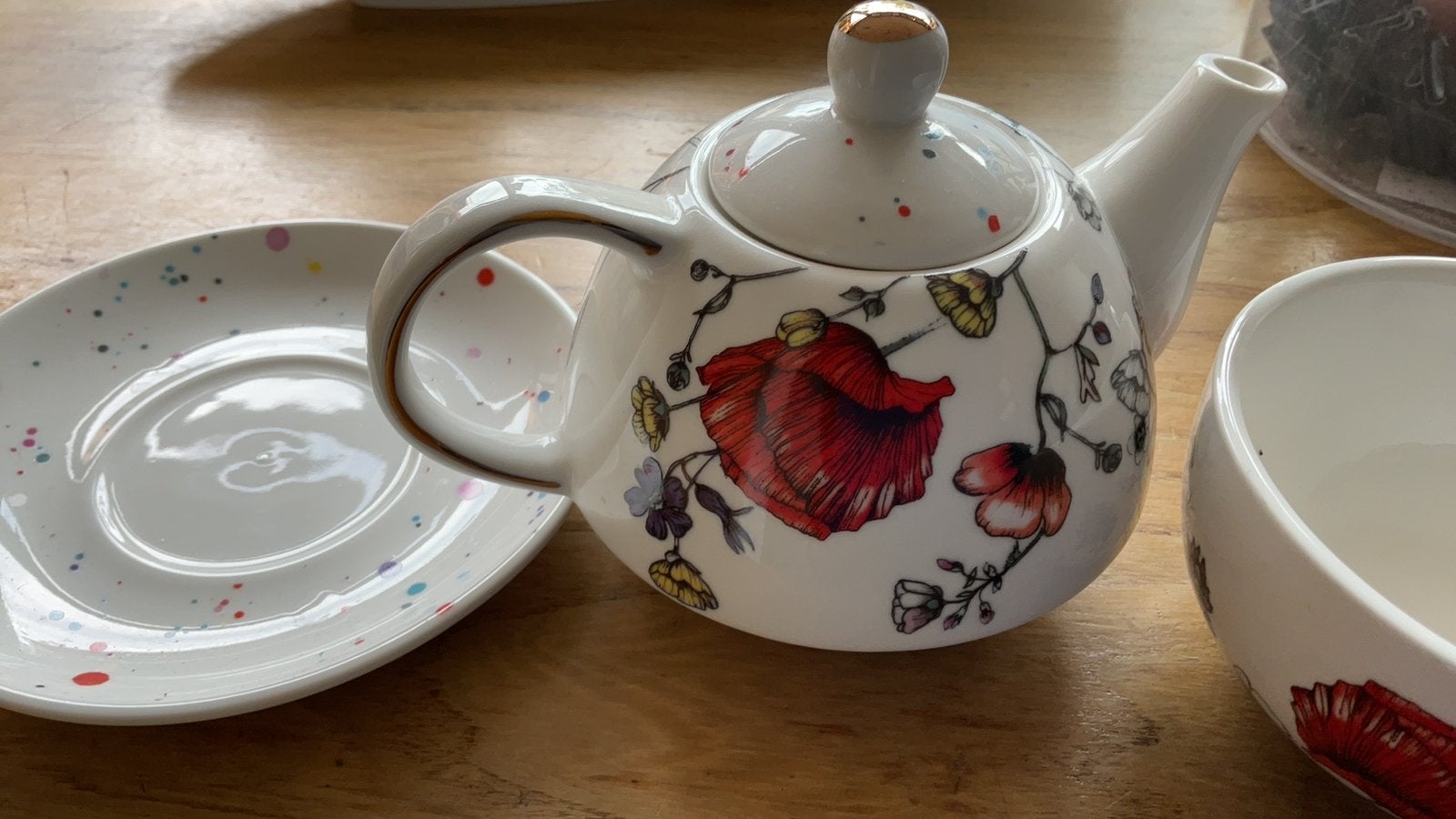 Blokker, THEEPOT MET KOP/SCHOTEL VOOR 1PERSOON, SINT/ KERST?, Ophalen of Verzenden, Gebruikt, Overige stijlen, Theepot