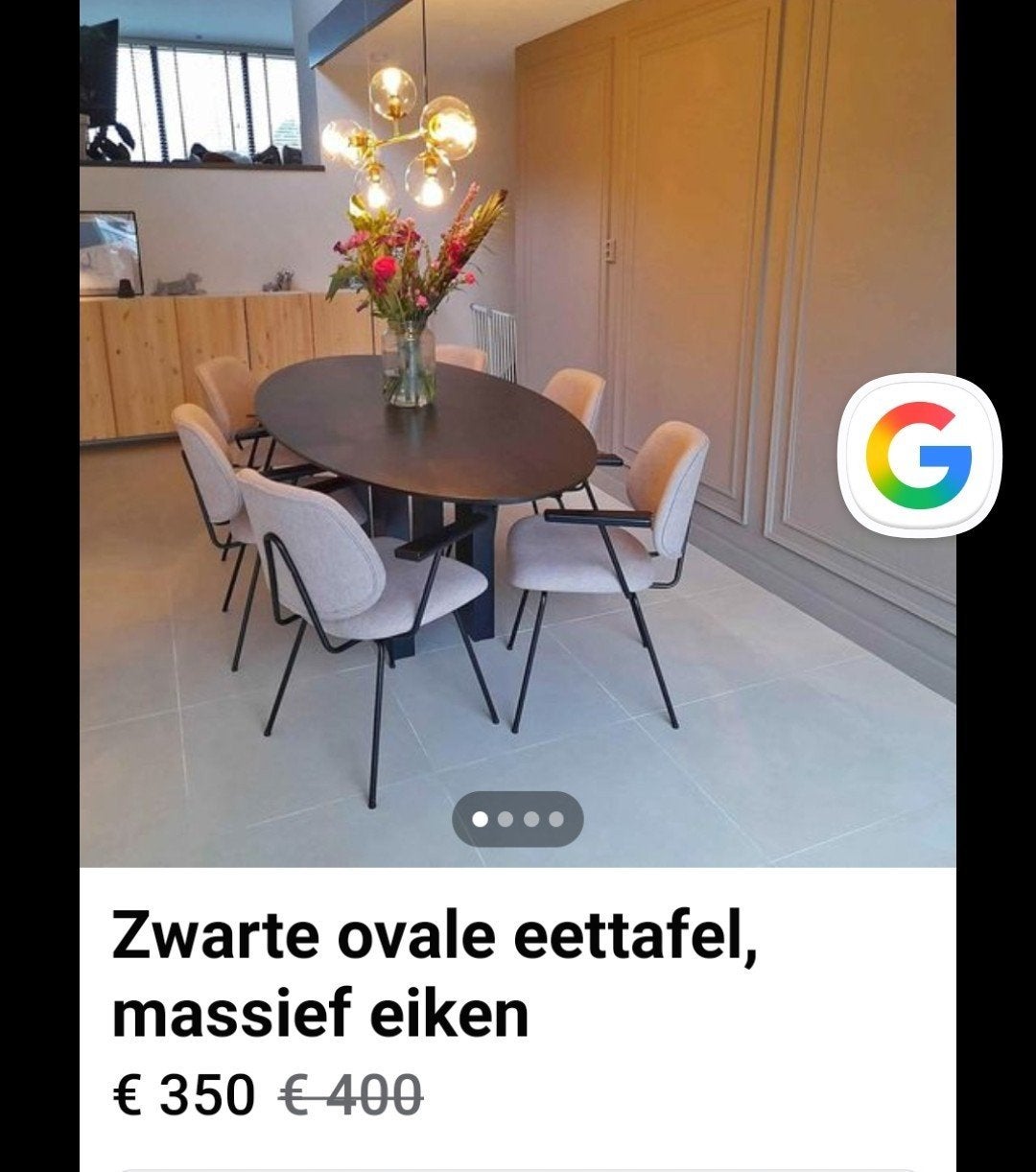 Zwarte ovale eettafel, massief eiken, Enzo Luca, Huis en Inrichting, 100 tot 150 cm, Eikenhout, 200 cm of meer, Ophalen of Verzenden