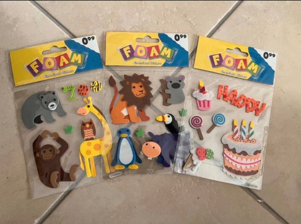 3 x Foam stickers dieren/feest Nieuw, Ophalen of Verzenden, Nieuw, Meerdere stickers