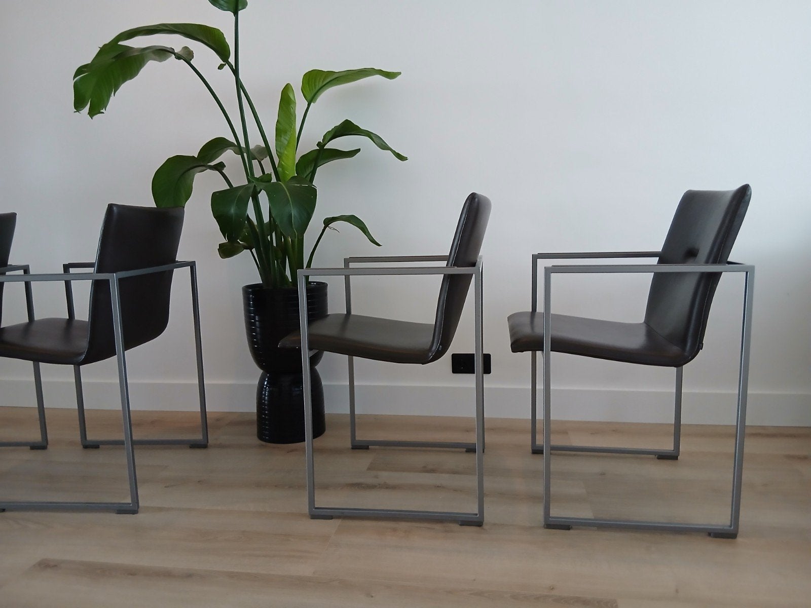 Leren Arco Frame Design Stoelen Set van 4, Huis en Inrichting, Stoelen, Ophalen, Bruin, Leer, Zo goed als nieuw