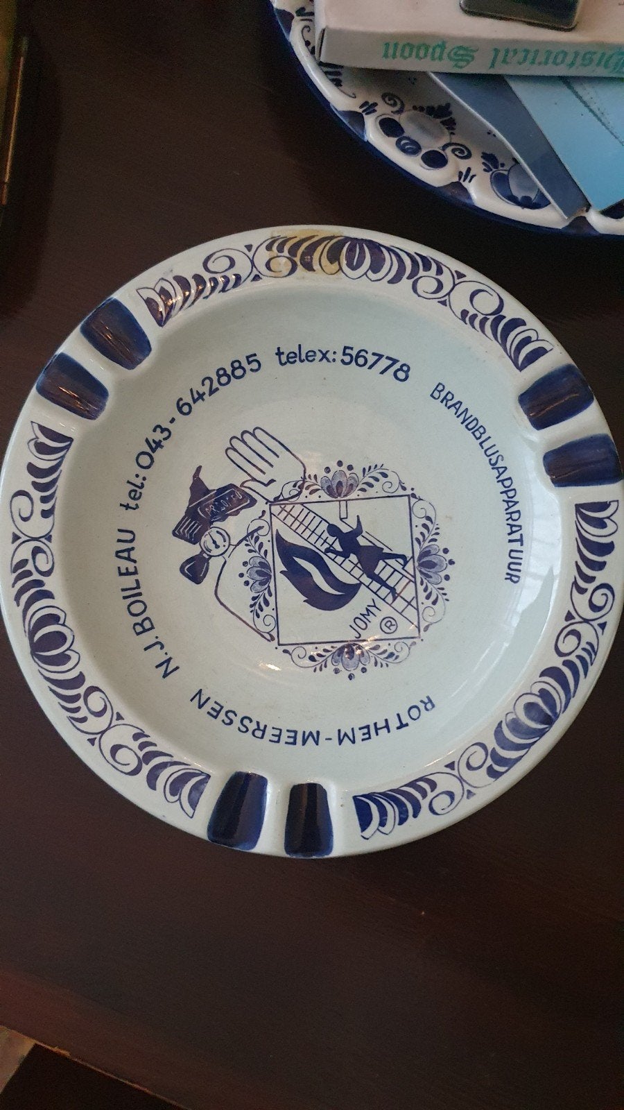 Delfts Blauw asbak N.J. Boileau Brandblusapparatuur, Antiek en Kunst, Ophalen