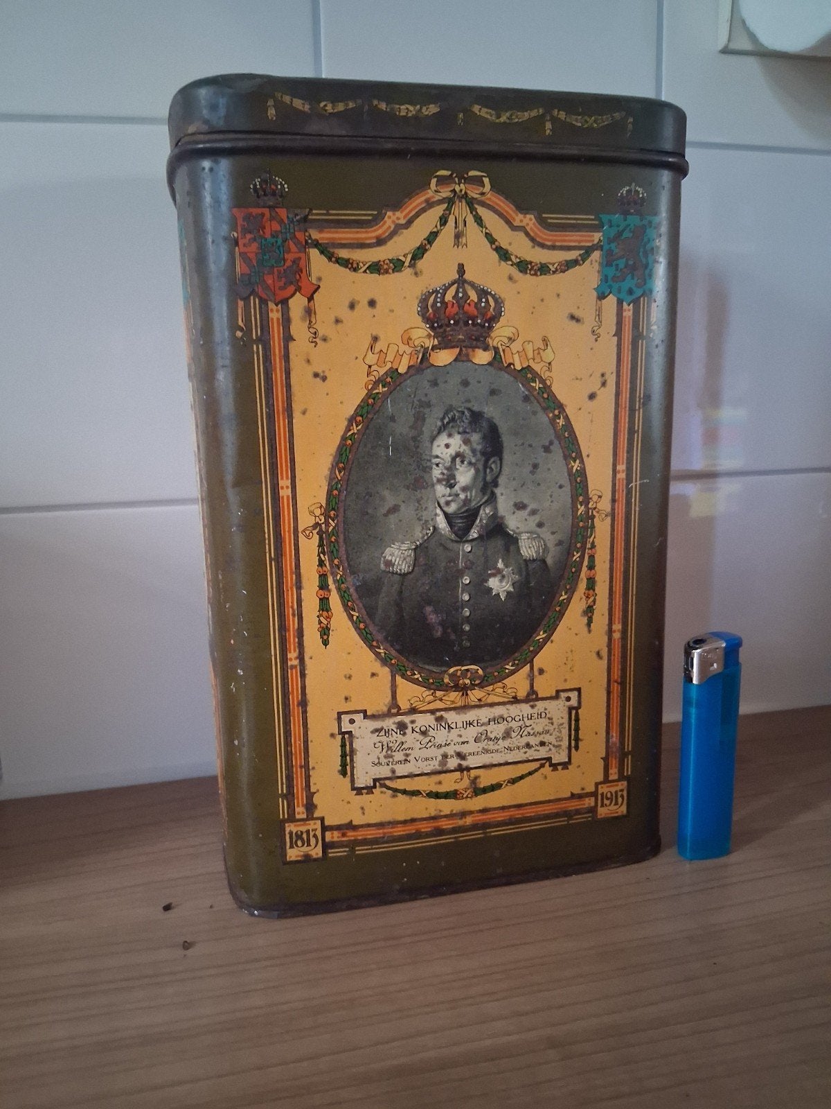 Antieke blikken trommel Willem I 1813-1913, Ophalen of Verzenden