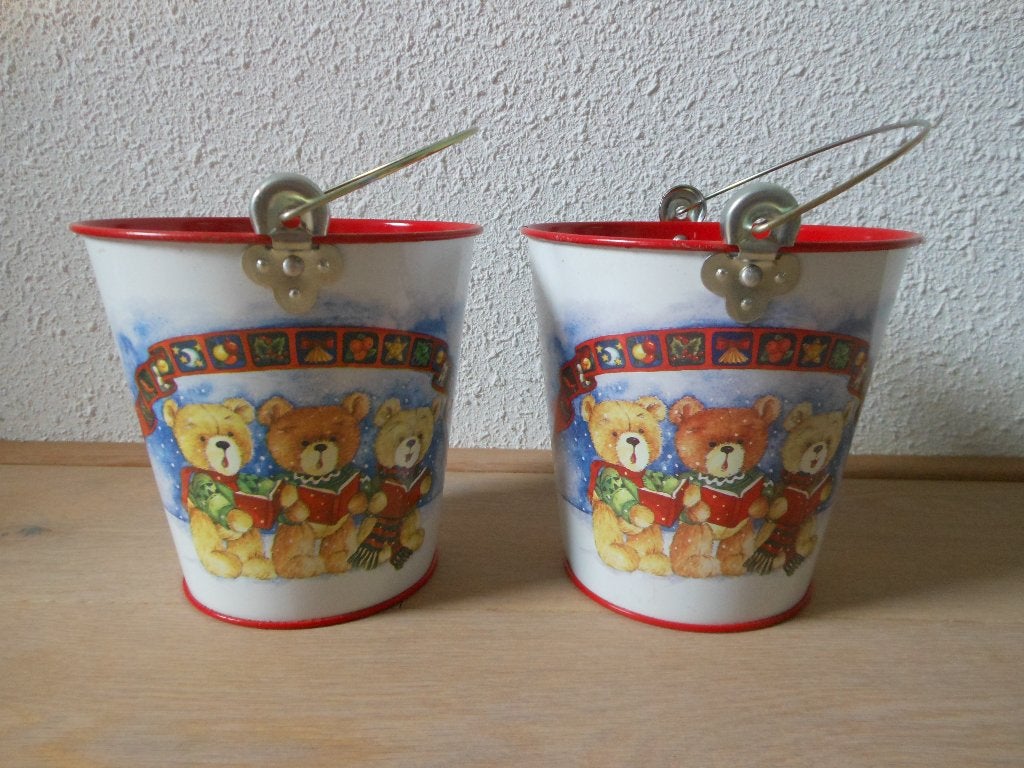Te koop 2 Emmertjes, emmers, rood, wit, zingende beren kerst, Diversen, Ophalen of Verzenden, Nieuw