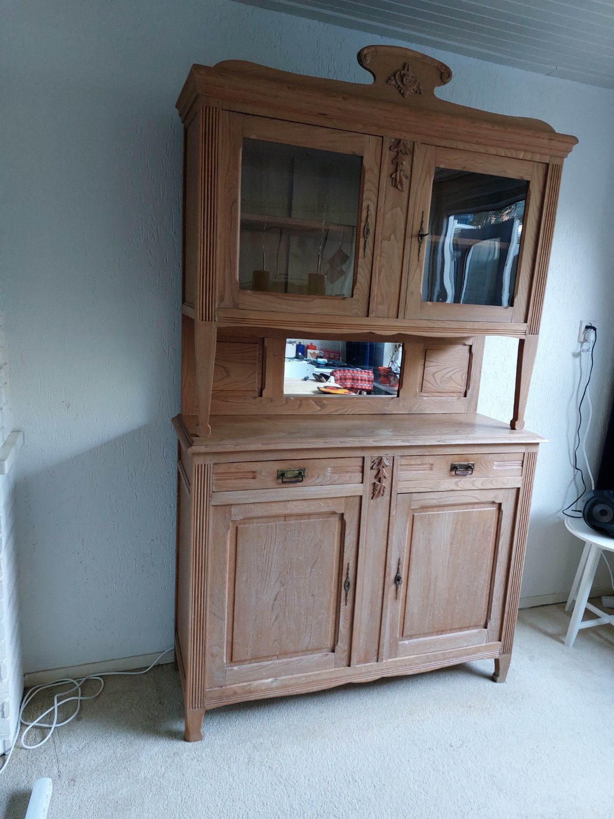 Antieke eiken buffetkast servieskast, Ophalen, Glas, Gebruikt, Landelijk