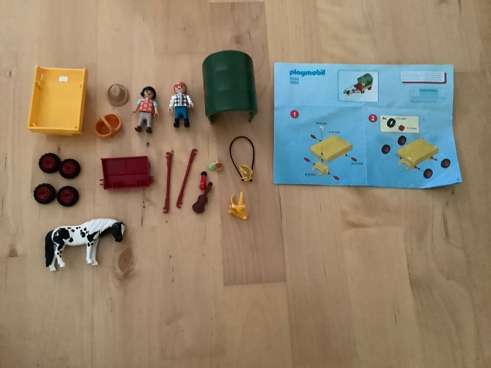 Playmobil 6948: Boerderijwagen met paard en figuren, Gebruikt, Complete set, Voertuig, Ophalen of Verzenden