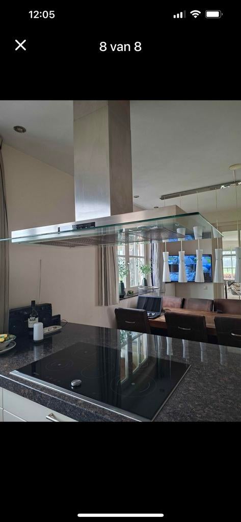 Grote vrijhangende kookeiland afzuigkap RVS met glas 1200mm, Ophalen, Gebruikt, Vrijstaand, Eilandschouwkap