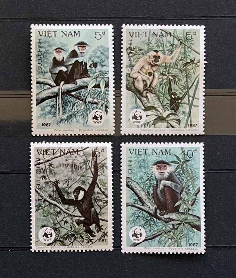 WWF WNF Vietnam 1987 Postfris Kuif-Gibbon Aap, Ophalen of Verzenden, Postfris, Dier of Natuur