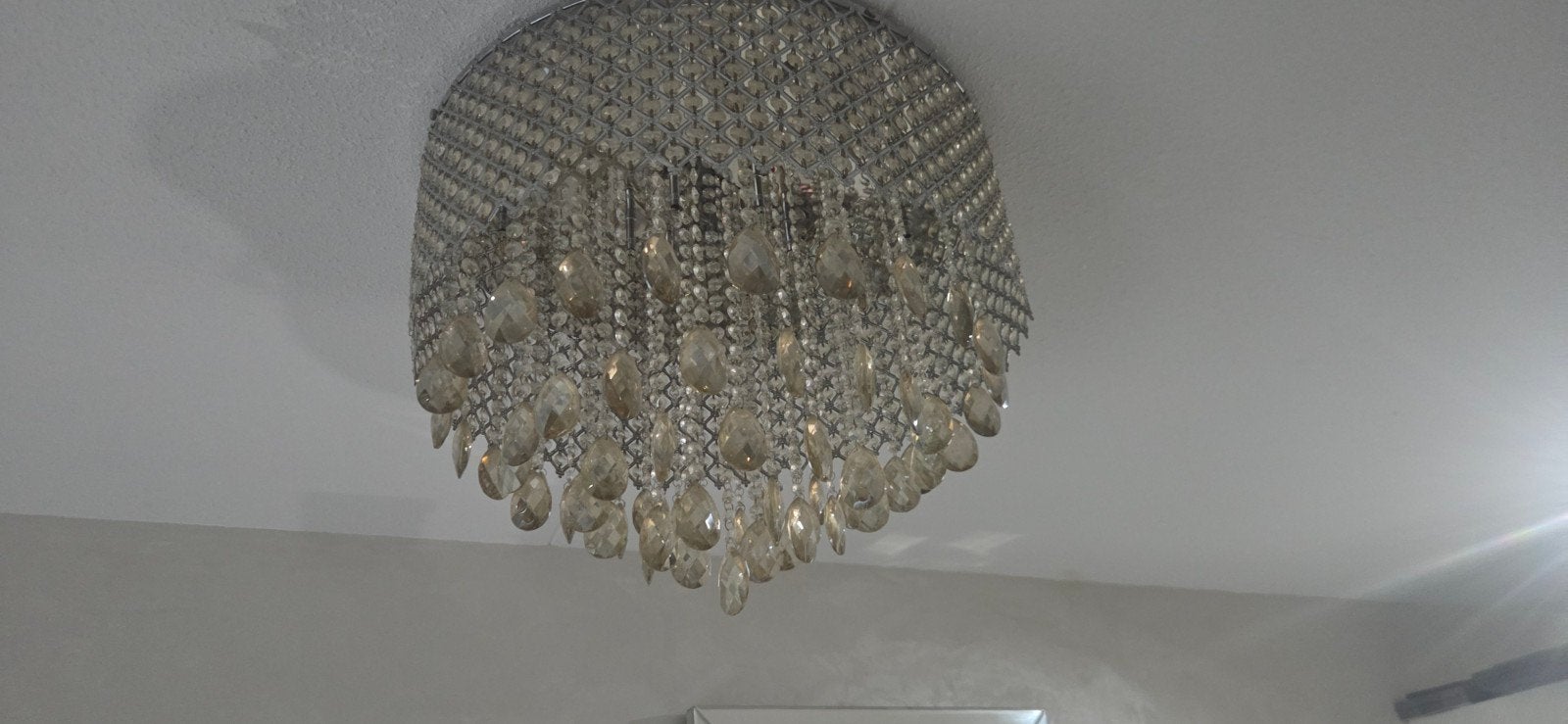 Plafondlamp kristal wit/zilver/taupe, Ophalen of Verzenden, Zo goed als nieuw