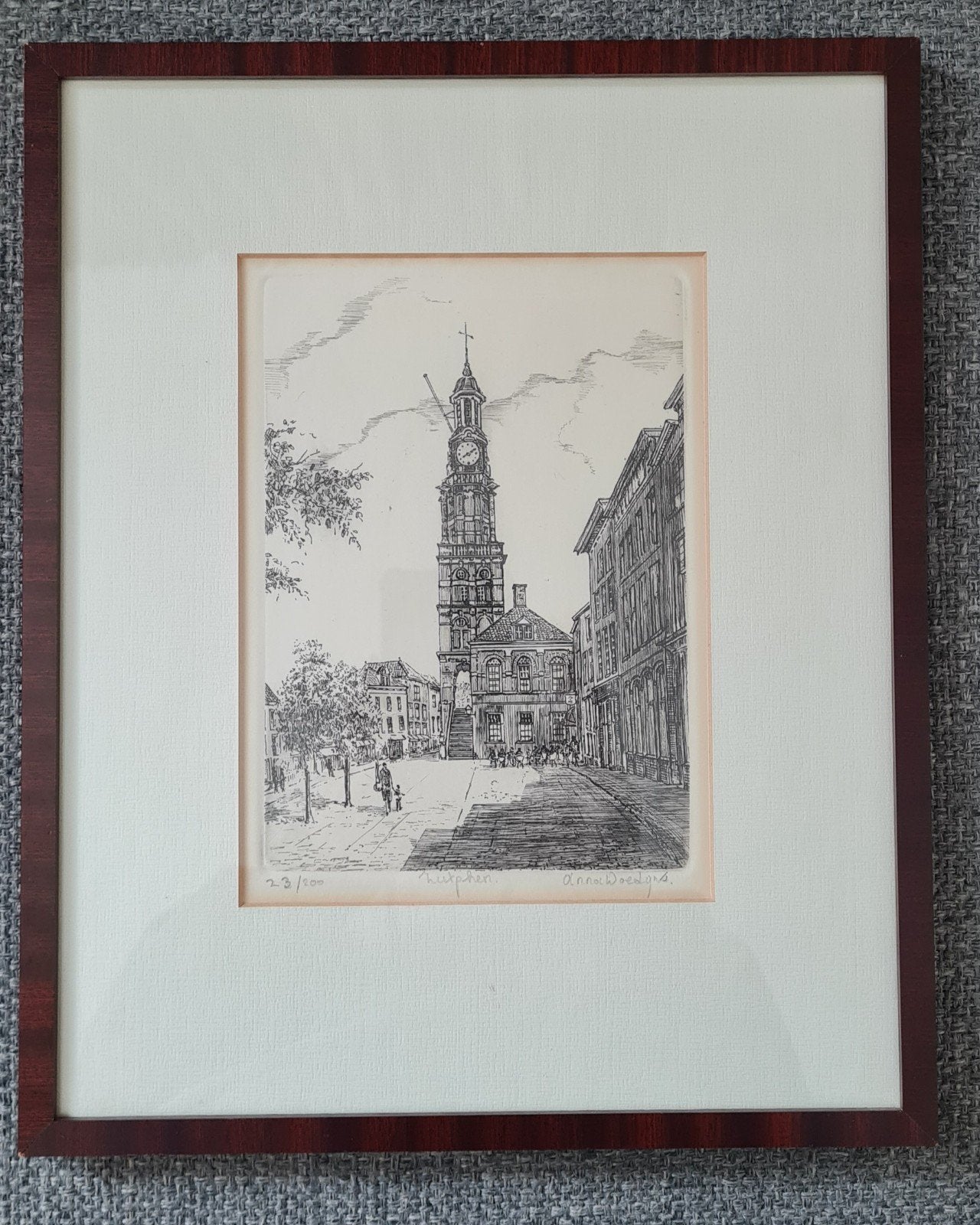 Originele Ets van Hendrika Anna Doedijns - Zutphen, 26 cm, Stadsgezicht, Origineel, Ophalen of Verzenden