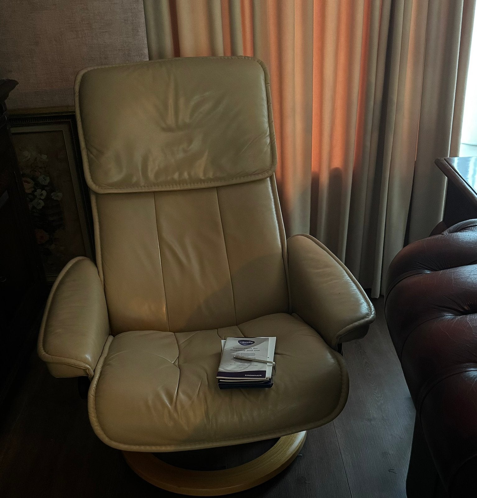 Stressless Ekornes Relaxfauteuil - Beige Leer heerlijk, Ophalen, Gebruikt, Leer, 75 tot 100 cm