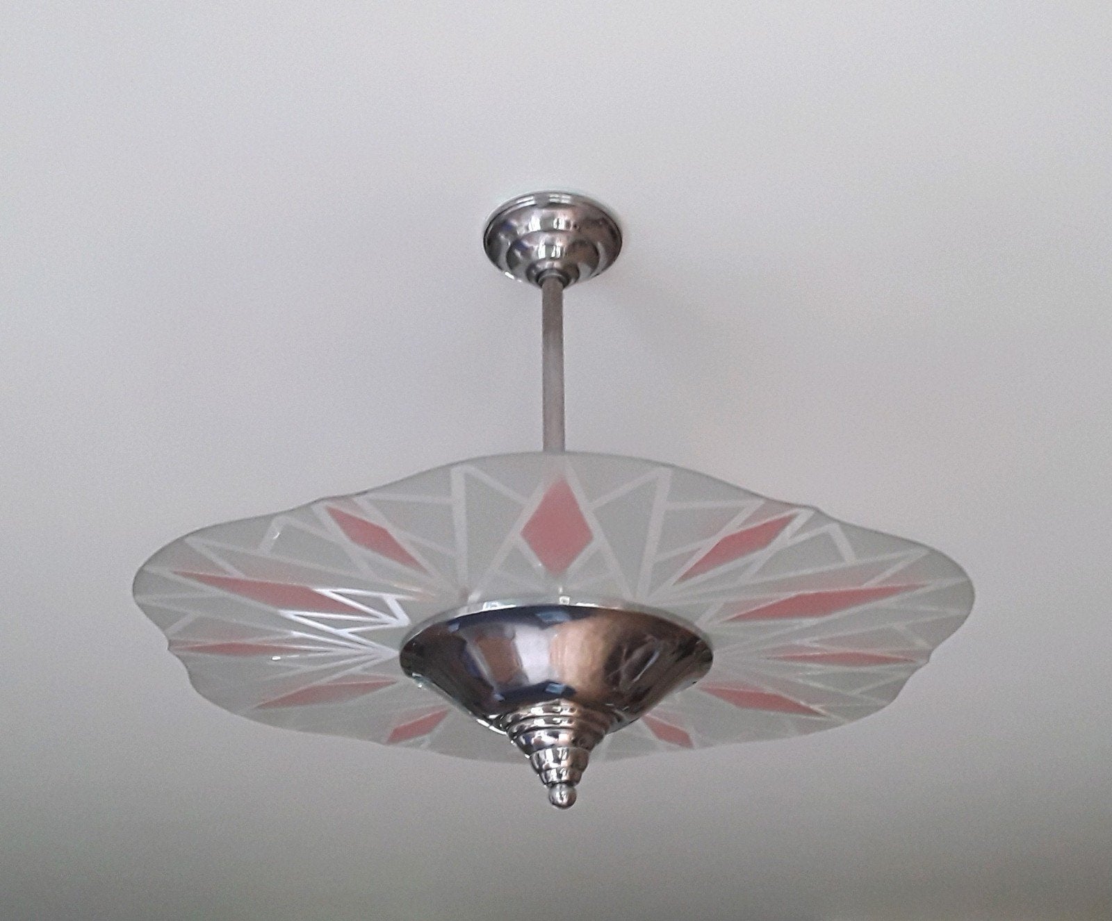 Franse Art Deco design hanglamp plafondlamp schijflamp, Ophalen