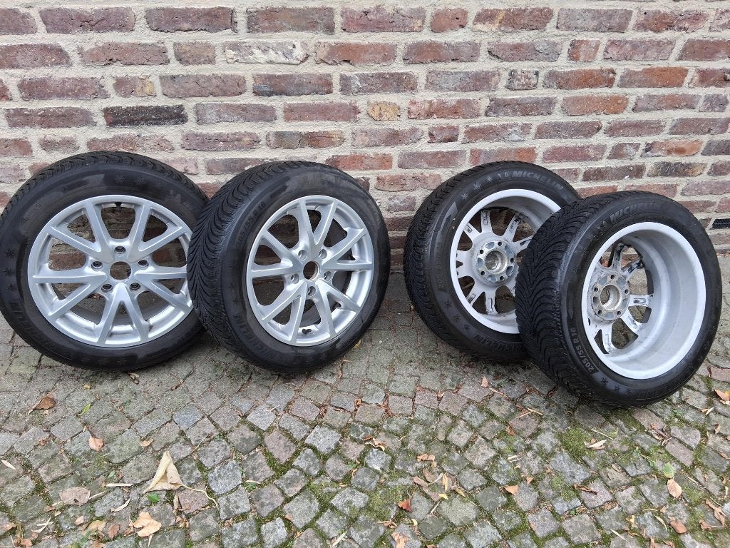 Michelin Alpin5 winterbanden op alu wintervelgen BMW 3 serie, Ophalen, Gebruikt, 16 inch, Banden en Velgen