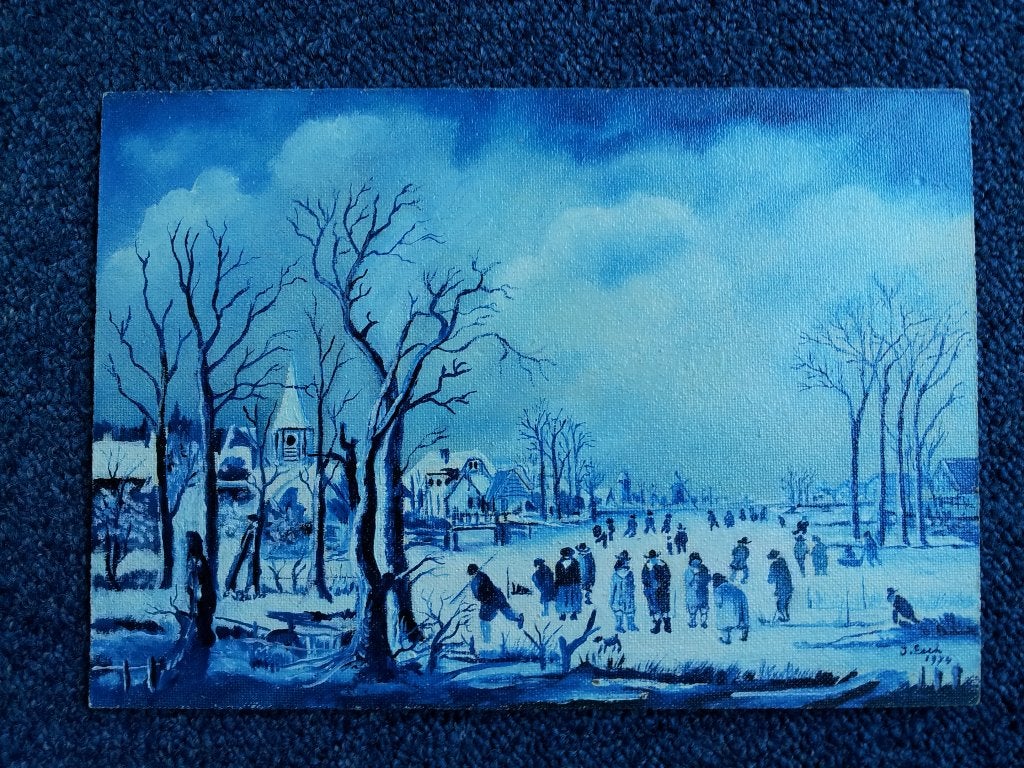 Schilderij Winterlandschap op board 29x20.5 Gesigneerd, Ophalen of Verzenden