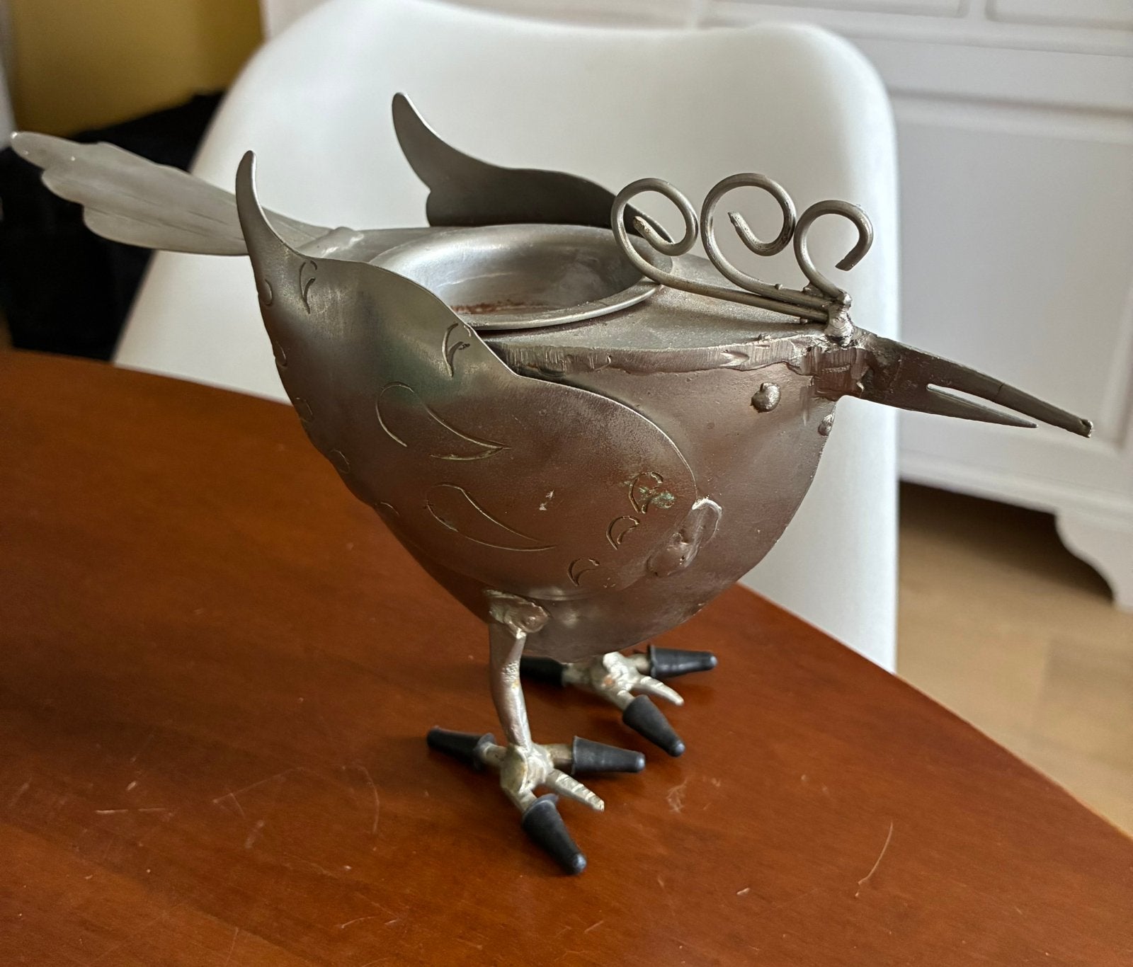 Komische metalen vogel - theelichthouder, Huis en Inrichting, Woonaccessoires | Kandelaars en Kaarsen, Ophalen of Verzenden