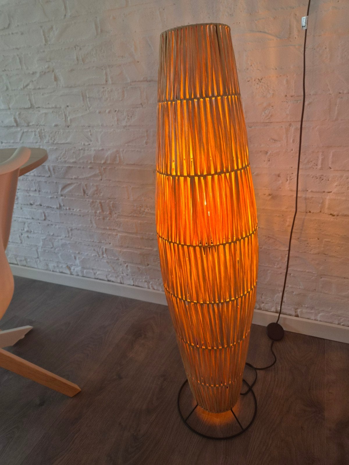 Nieuwe Raffia Stalamp - Sfeervolle Verlichting, Ophalen, Bohemian, Scandinavisch, Natuurlijk, 100 tot 150 cm, Natuurlijk materiaal