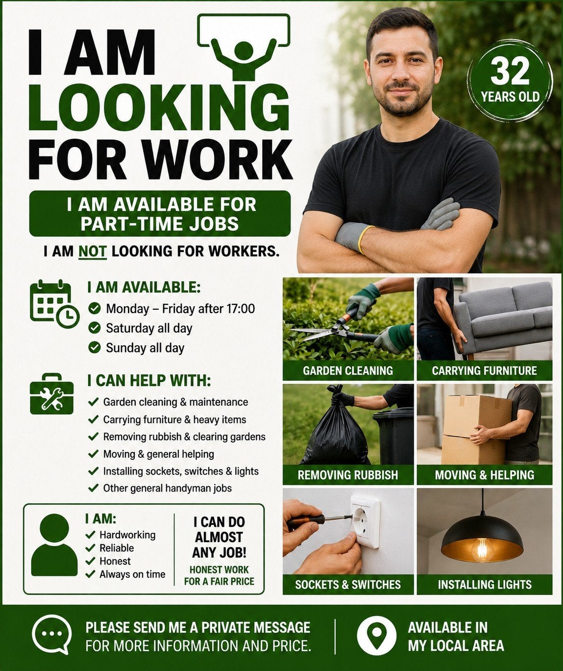 „LOOKING FOR WORK – I AM AVAILABLE FOR PART-TIME JOBS”, Ophalen of Verzenden