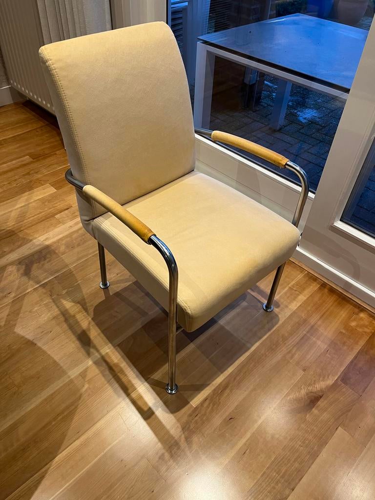 4 eetkamerstoelen, leverkleur, Jan des Bouvrie stijl, Huis en Inrichting, Stoelen, Ophalen, Gebruikt, Overige kleuren, Vier