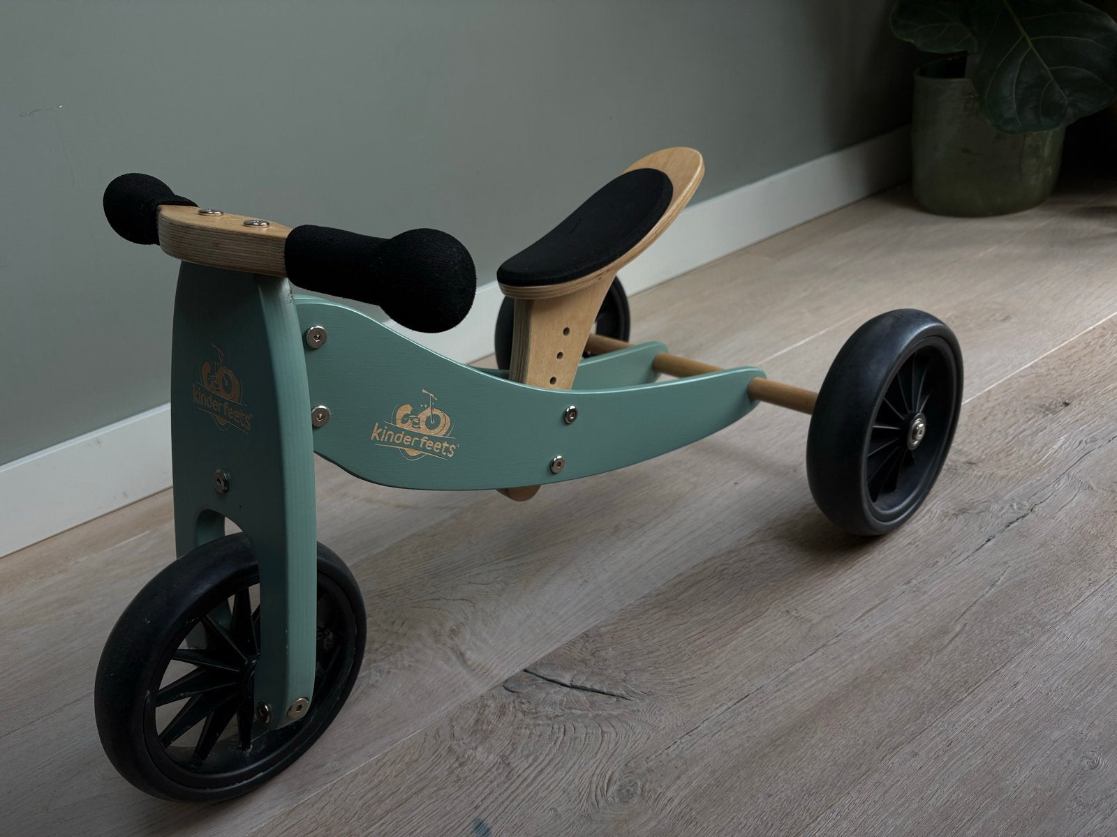 Kinderfeets Houten Loopfiets (Mintgroen), Ophalen, Gebruikt, Minder dan 16 inch