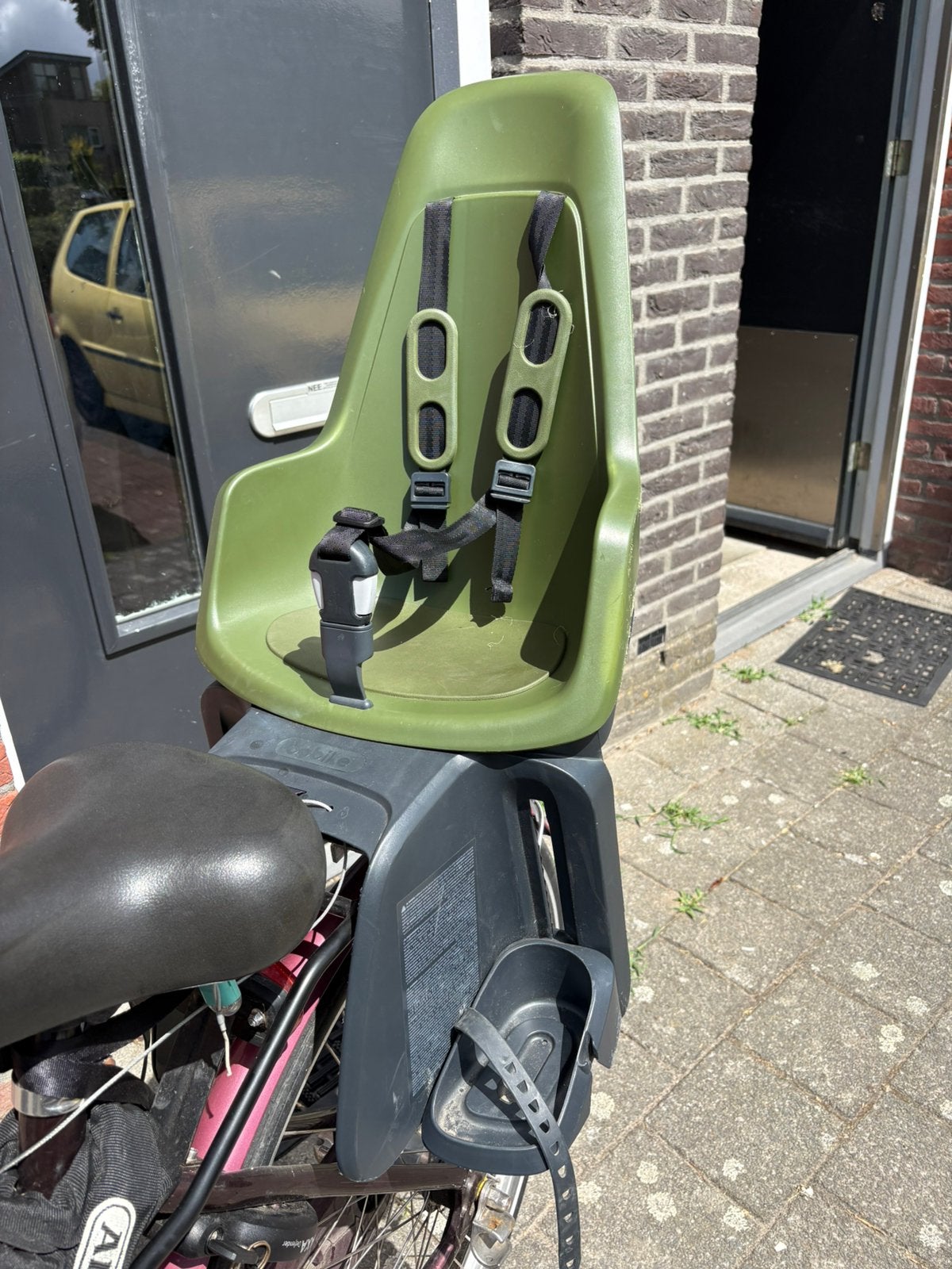 Bobike achterzitje compleet – zadelpenbevestiging + drager, Ophalen, Gebruikt, Achterzitje