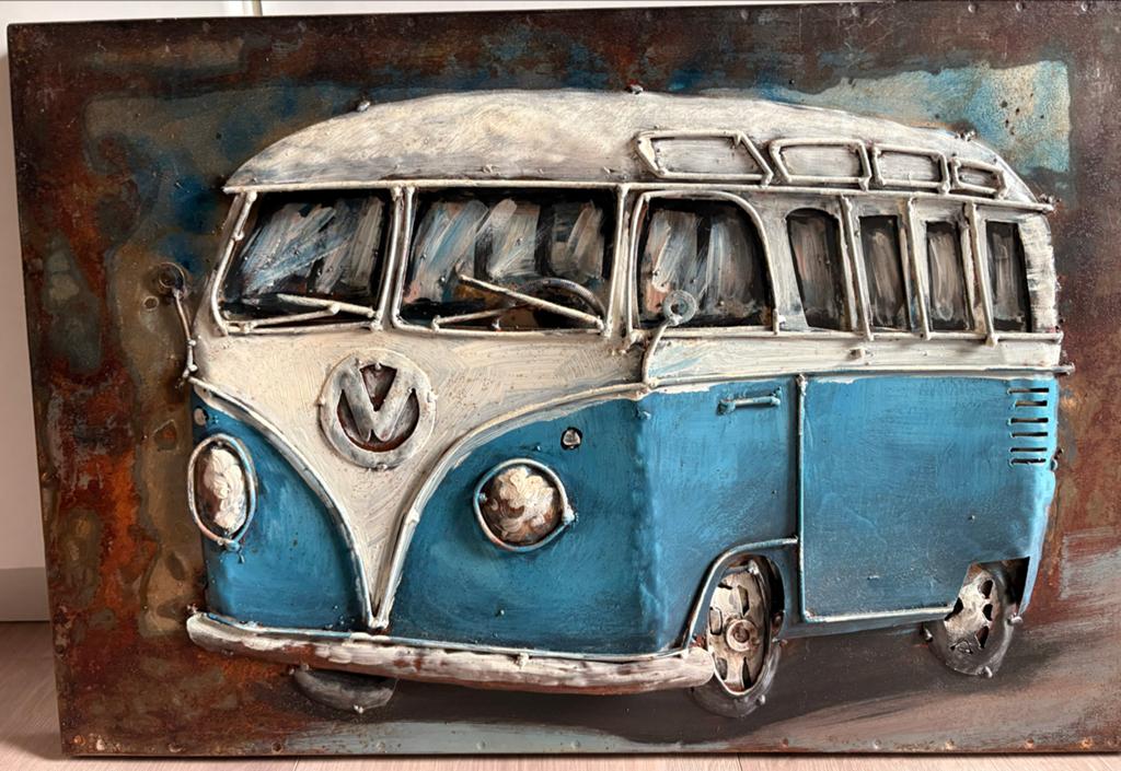 Bronsen Metalen Schilderijen: VW Bus & Vespa (60 cm breed), Ophalen of Verzenden