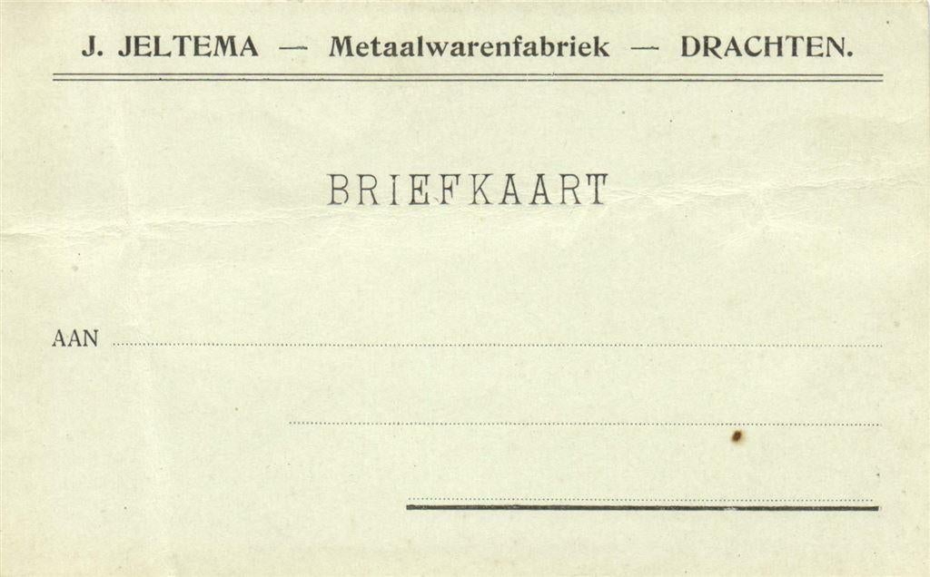 J. Jeltema, Drachten - metaalwarenfabriek - 09.1919 - briefk, Ophalen of Verzenden, Briefkaart