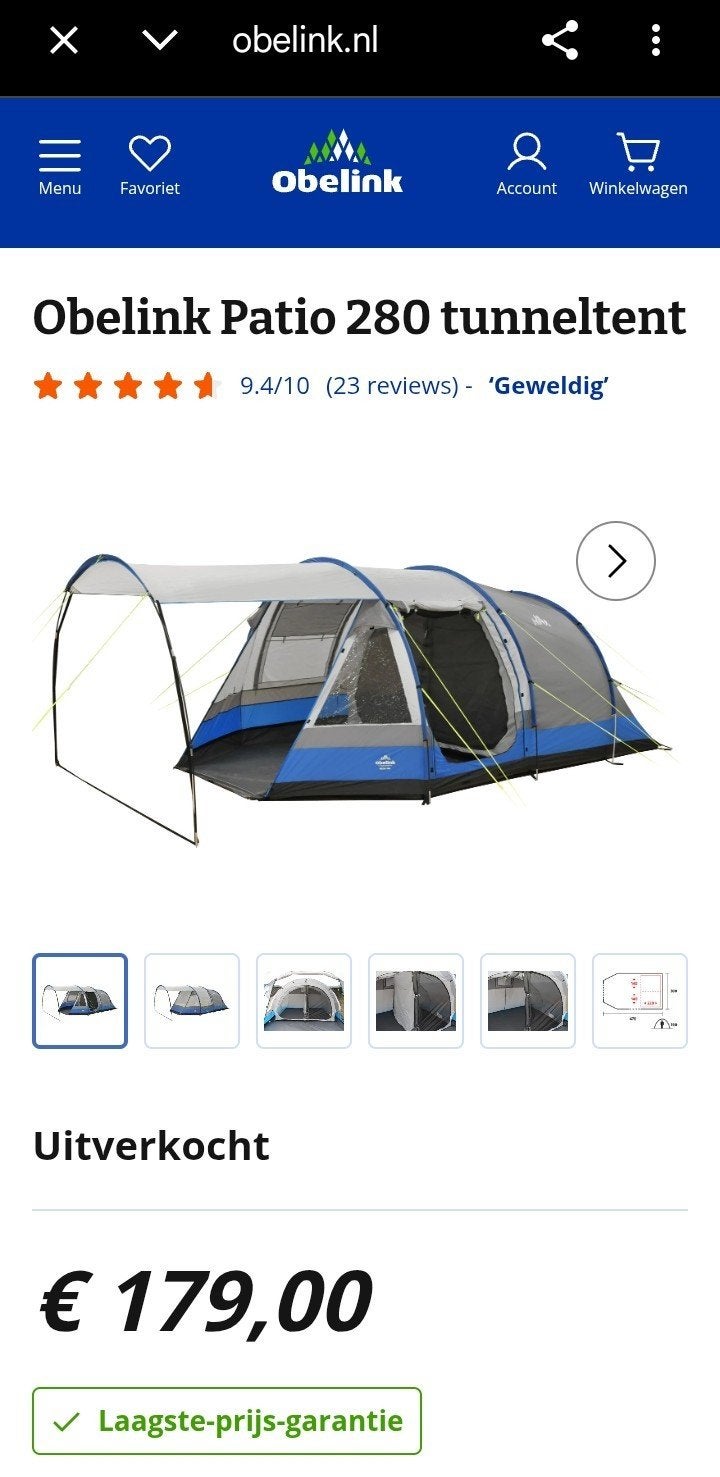 Obelink Patio 280 tunneltent, Caravans en Kamperen, Ophalen, Zo goed als nieuw, Tot en met 4