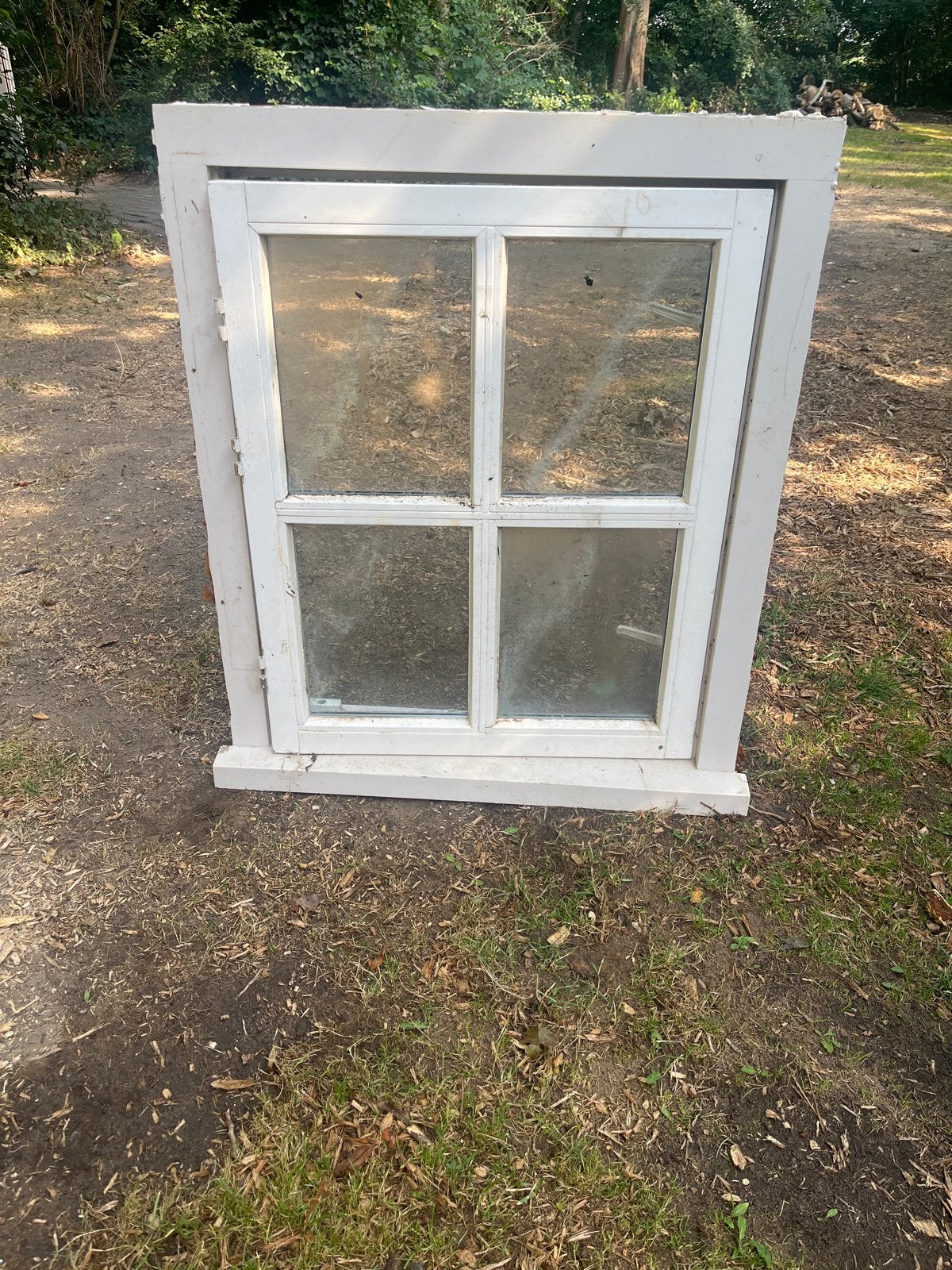 Hardhouten kozijn 93,5x110cm met glas, Ophalen, Gebruikt, Raamkozijn, Inclusief glas
