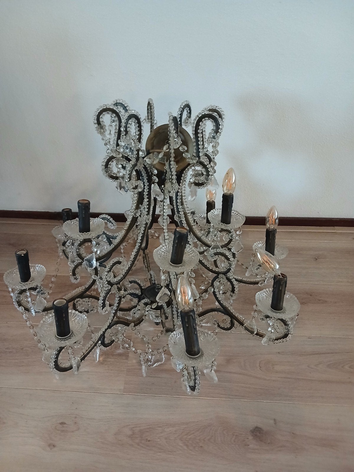 Vintage kristallen kroonluchter met 12 armen, Ophalen, Gebruikt, Klassiek, Vintage, Barok, E14 (klein)
