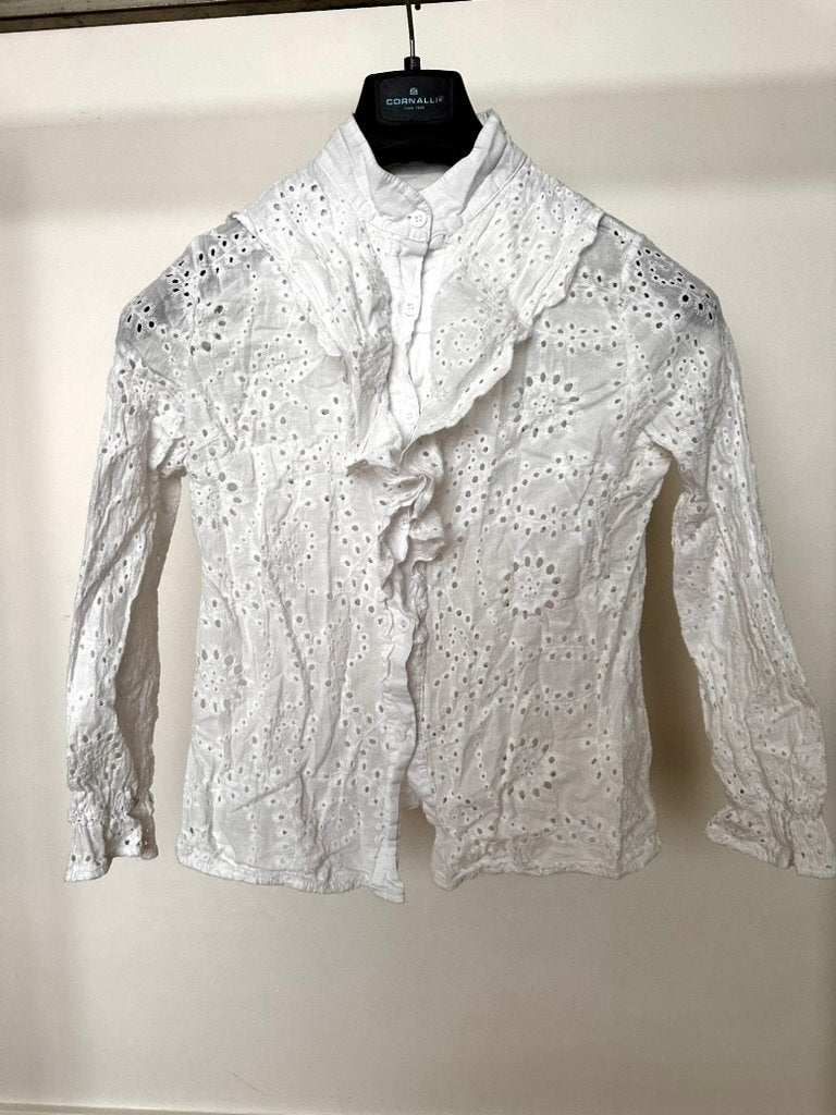 Luc-ce Witte Broderie Blouse Katoen Maat L Broderie Anglaise, Verzenden, Maat 42/44 (L), Zo goed als nieuw, Wit